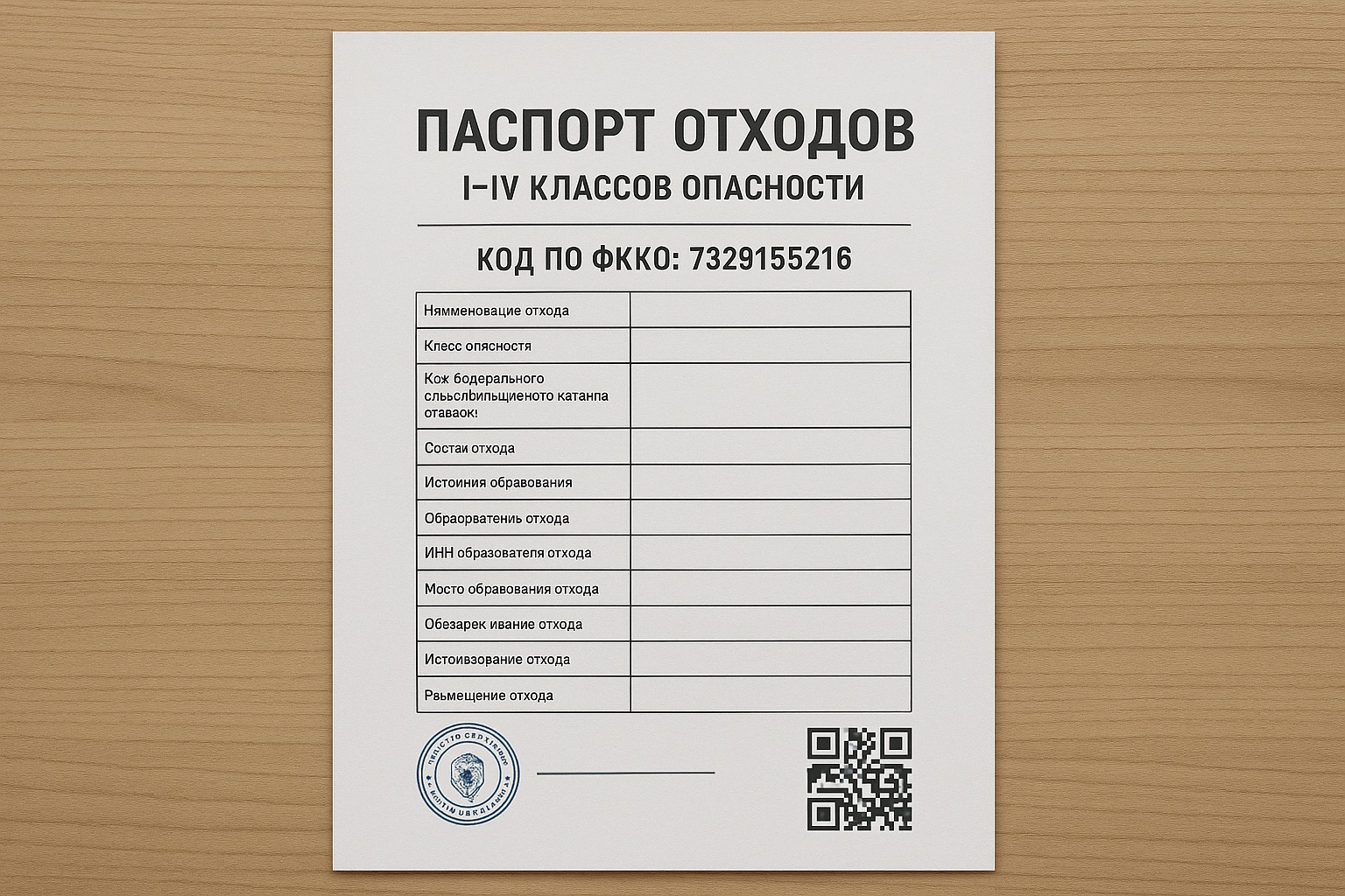 Паспорт отходов 1–4 классов